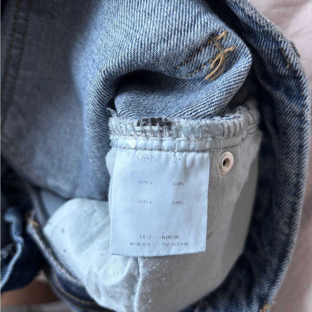 OAK + FORT Blue Wide Leg Jeans High Waisted Size xs Cotton Distressed Hem - Picture 9 of 9